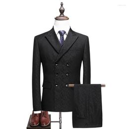 Men's Suits Men's Three-piece Suit (jacket Pants Vest) Black Business Casual Slim Print Wedding Banquet Formal