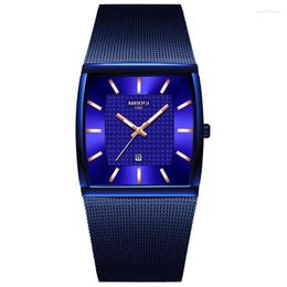 Wristwatches Mens Watches Top Blue Square Quartz Watch Men Slim Waterproof Golden Male Wristwatch Relogio MasculinoWristwatches Thun22