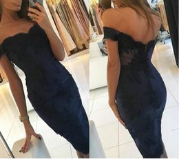 Sexy Navy Blue Cocktail Dress Arabic Dubai Style Knee Length Formal Club Wear Homecoming Prom Party Gown Plus Size