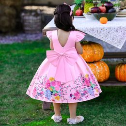 Girl's Dresses Spring New Print Flower Wedding Dress For Girls Princess Dress Children Bridesmaid Dress Kids Bowknot Evening Dresses 1-10 Years