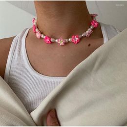 Choker ALYXUY Fashion Pearl Pink Rose Flower Colorful Star Gossip Yin And Yang Annual Necklace For Women Girls Gift