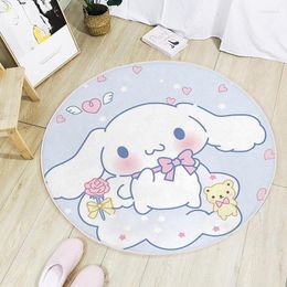 Carpets 60x60cm Cute Cinnamorolls Crystal Velvet Cartoon Round Rug Carpet Room Decor Bathroom Bedroom Non-slip Doormat Rugs