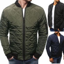 Men's Down Parkas Cotton Clothes Stand Collar Pure Color Youth Fashion Casual Jacket Black Army Green Navy