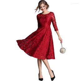 Casual Dresses Women Spring Autumn Fashion Floral Lace Dress O Neck 3/4 Sleeve Plus Size 5xl Slim Black Female Elegant Evening Party