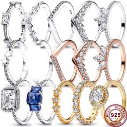 925 Silver Women Fit Pandora Ring Original Heart Crown Fashion Rings Meteor Glow Cross Wishing Bone Petal Specimen
