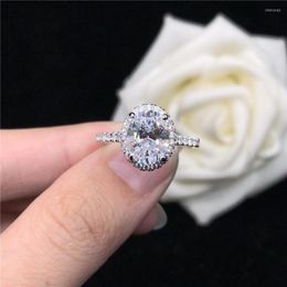 Cluster Rings Oval Moissanite Ring For Women Engagement 18K White Gold Solid 2CT Fine Diamond Positive Jewelry