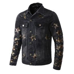 denim series launches men's denim jacket senior designer designs street pentagram trend cool star cool boy loose lapel handsome jacket denim jacket