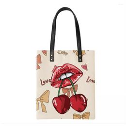 Evening Bags Elegant Female Shopping Bag Women Cherry And Lip Pattern PU Leather Handbags Classic Shoulder Purses Hasp Shopper Tote