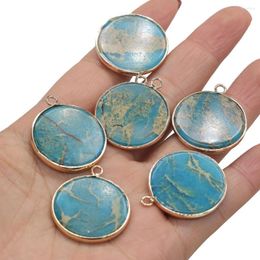 Charms Yachu Pure Natural Stone Pendant Blue Ocean Mine Round For Making DIY Necklace Accessories Size 22x22mm Gifts