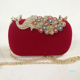 Designer-Evening Bags Women Rhinestone Clutch Bag Ladies Red Purse Chain Handbag Bridal Wedding Party PurseEvening