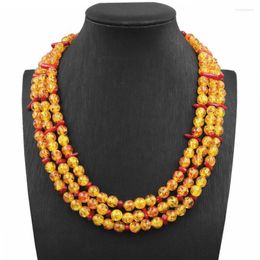 Choker Unique Necklace Jewellery Round Bodhi Bead Fire Golden Resin Ambers Prayer Layers Chain Faux Beeswax Natural Coral Necklaces A730