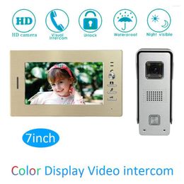 Video Door Phones Gold Surface Intelligent 1 To Intercom Kit 7 Inch LCD Monitor Wire Phone Doorbell System Security Camera For Vistor