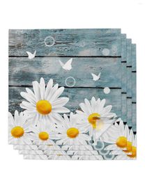 Table Napkin White Daisy Butterfly Wood Grain 4/6/8pcs Cloth Decor Dinner Towel For Kitchen Plates Mat Wedding Party Decoration