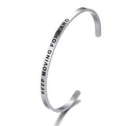 Bangle Est 316L Stainless Steel Engraved KEEP MOVING FORWARD Bracelets Inspirational Positive Quote Cuff Mantra & Bangles