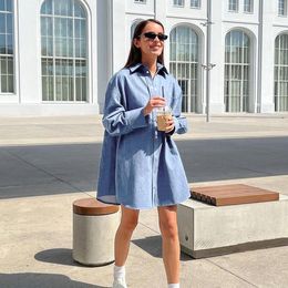 Casual Dresses 2023 Autumn And Winter Temperament Commute Retro Long-Sleeved Denim Shirt Lapel Dress For Women All-Matching