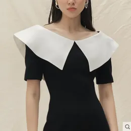 Casual Dresses Big Turn-Down Collar Penci Dress Black Elegant Party Office Women 2023 Ladies Package Hip