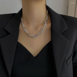 Choker Minar Luxury Simulated Pearl Twist Chain Necklaces For Women Silver Colour Mixed Hollow Chunky Link Chokers Necklace Punk Jewellery