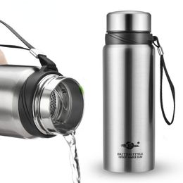 Water Bottles Water Bottle 600 800 1000ml Straight 304 Stainless Steel Vacuum Thermal Flask Thermos Mug with Lid 230303