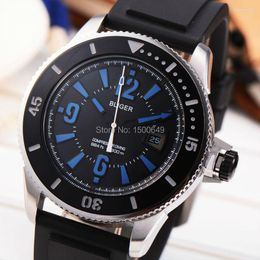 Wristwatches 43mm Watches Date Silver Steel Brushed Solid 316L Stainless Case Black Dial Blue Mark Mechanical Automatic Mens'