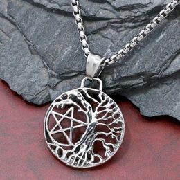 Chains Fashion Hollow Out Pentagram Tree Of Life Pendant Necklace Men Women Stainless Steel Nordic Amulet Jewellery Gift