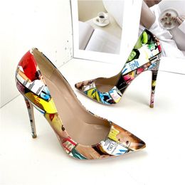 Dress Shoes Colourful Gradient Women Pointy Toe Glossy Stiletto Pumps Sexy Ladies High Heel Party Plus Size 10 11 QP151 ROVICIYA