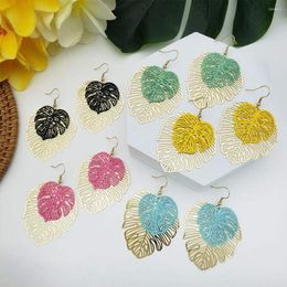 Dangle Earrings Hawaiian Double Layer Large Monstera Boho Gold Brass Deliciosa Statement Hook Earring Jewellery