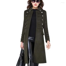 Women's Wool Autumn Winter Military Style Stand Collar Woollen Coat Women Double Breasted Slim Blends