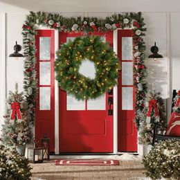 Decorative Flowers & Wreaths Merry Christmas Wreath With Lights Glowing Ornaments Wooden Handmade Garlands Door Hanging Wall Decoration Pend