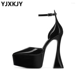 Sandals YJXKJY 2023 Brand Spring Summer Patent Leather Women's Super High Heel Platform Sexy Ladies Pointed Toe Party Shoes