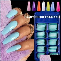 False Nails 100Pcs/Box Ballerina Fake Coffin Press On Nail Art Tips Manicure Fl Er Matte Long Pink Red Blue Extension Drop Delivery Dh2Ut