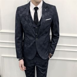 Men's Suits Blazers BlazerVestPantsFashion plaid men's casual boutique wedding groom man suit formal business three-piece suit mens suit 230303