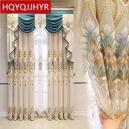 Curtain HQYQJJHYR European Beige Embroidered Villa Custom Curtains For Living Room High Quality Blue Elegant Bedroom Kitchen