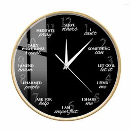 Wall Clocks 12 Steps Of Recovery Wooden Frame Rustic Clock Silent Movement Watch For Bedroom Mediation Art Home Decor Spiritual Gift