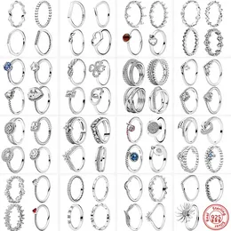 925 Silver Women Fit Pandora Ring Original Heart Crown Fashion Rings Stackable Infinite Heart Flower Ring