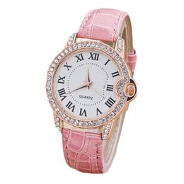 Wristwatches Watch Women Leisure Quartz Wrist Time Faux Leather Analog Diamond Simple Clock Dial Watches Zegarek Damski A2