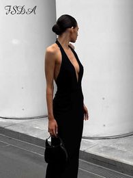 Casual Dresses FSDA Black Sexy Bodycon Dress Women Midi Halter Neck Summer Backless Split Elegant Dresses Party Sleeveless 2022 Club Z0216