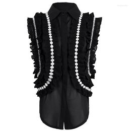 Women's Blouses Chiffon Ruffled Shirt Women 2023 Summer Fashion Beaded Diamond Sleeveless Top