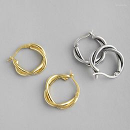 Hoop Earrings 18K Gold Authentic 925 Sterling Silver Double Rows Twist Roped Braid Piercing Huggie Leverback Jewellery C-ET242