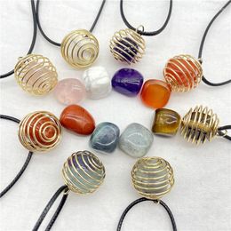 Pendant Necklaces Natural Gem Stone Quartz Crystal Amethyst Copper Wire Winding Spring For DIY Jewellery Making Necklace Accessories 1pcs