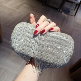 Evening Bags Shining Crystal Diamond Tassel Chain Mini Women's Banquet Wedding Party Dress Clutches Handbags Ring Clutch Purses