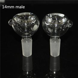 Hookahs Glass Smoking Bowl Glass Bowl with 14MM Male Joint Clear Glass Slide Bowl Dry Herb Bowl for Glass Bongs with Handle