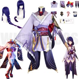 Anime Costumes Cosplay Game Genshin Impact Raiden Shogun Cosplay Come Baal Outfits Raiden Mei Full Set Dress Wig Headwear for Anime Expo Z0301