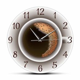 Wall Clocks Cup of Coffee with Foam Decorative Silent Wall Clock Kitchen Decor Coffee Shop Wall Sign Timepiece Cafe Style Wall Watch 230303