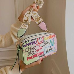 Letter Graffiti PU Leather Small Crossbody Bags Women Fashion Shoulder Bag Luxury Designer Handbags Female Mobile Phone Purses 230303