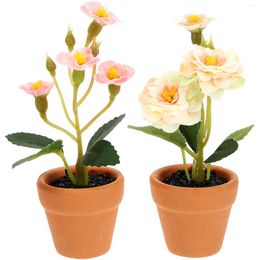 Decorative Flowers 2 Pcs Miniature Flower Toys Tiny Bonsai House Vase Pot Simulated Potted Rose Model