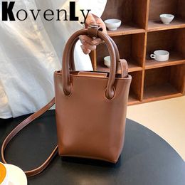 Fashion Bags For Women Vintage Small Bucket Designer Handbag Pure Colour Leather Bag Female Trendy Crossbody Bag Small Clutches 230303