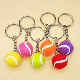 Keychains Rainbery 6 Colour Key Chain Tennis Ball Metal Keychain Car Ring Sports Sliver Pendant Selling