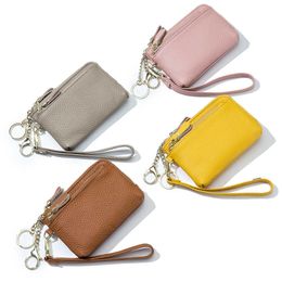 Wallets Women Coin Purse Full Grain Cowhide Genuine Leather Large Capacity Removable Wristband Change Purse 2022 Versatile Handy WalletL230303