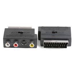 21Pin Scart Adaptor AV Block To 3 RCA Phono Composite S-Video with In/out Switch