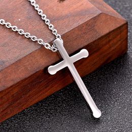 Pendant Necklaces Trendy Cross Necklace For Men Silver Colour Crucifix Male Jewellery Religious Christian